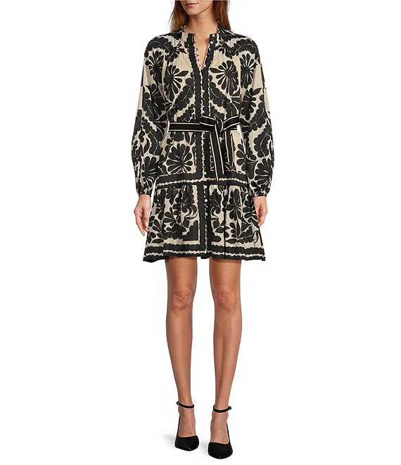 Brynn Printed Cotton Voile Mock Neck Long Sleeve Dress | Dillard's