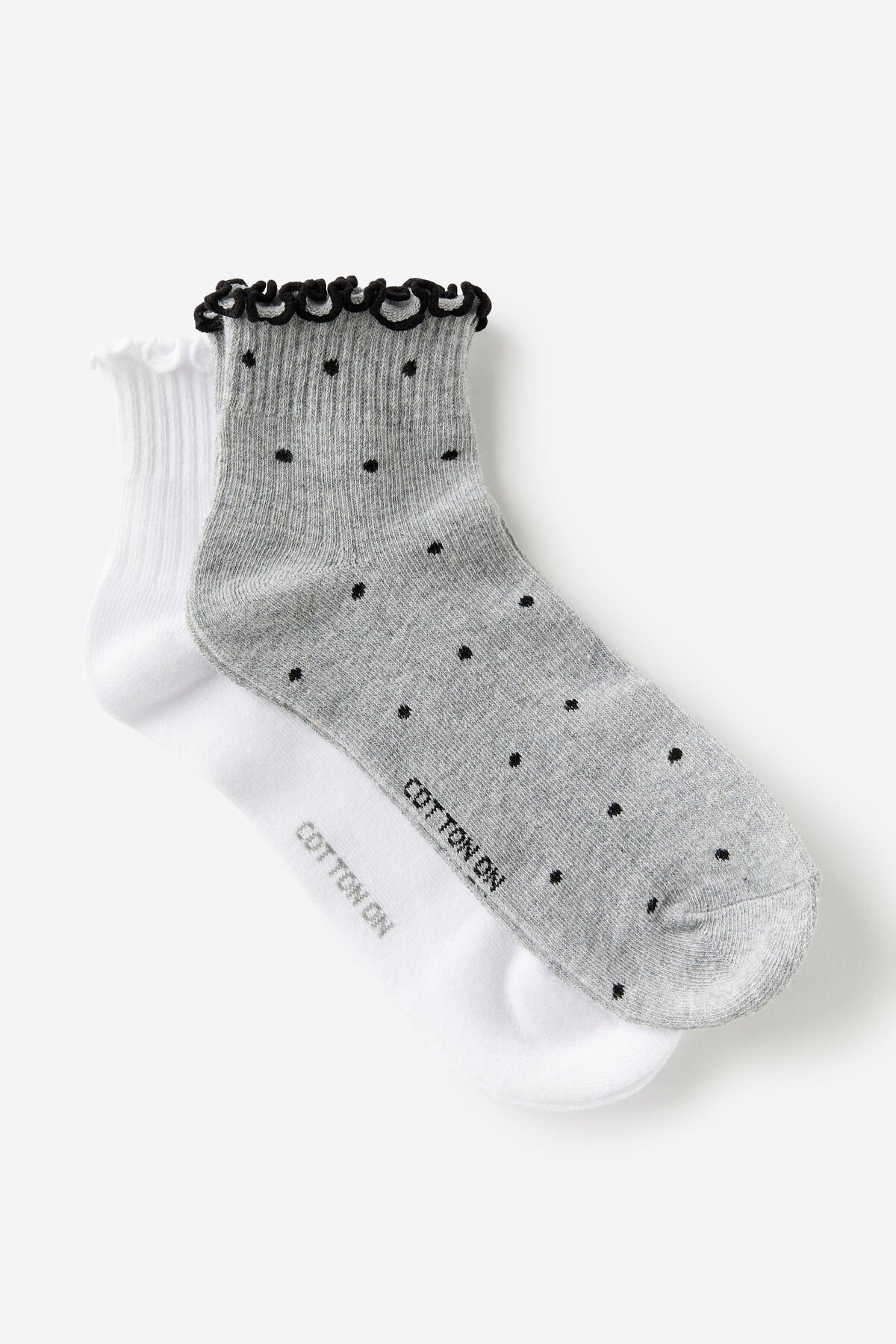 The Perfect Pair Frill Rib Ankle 2Pk | Cotton On (US)