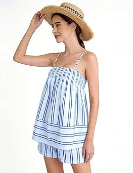 Kissonic Womens Striped 2 Piece Lounge Set Sleeveless Striped Matching Pj Set Cami Top and Shorts... | Amazon (US)