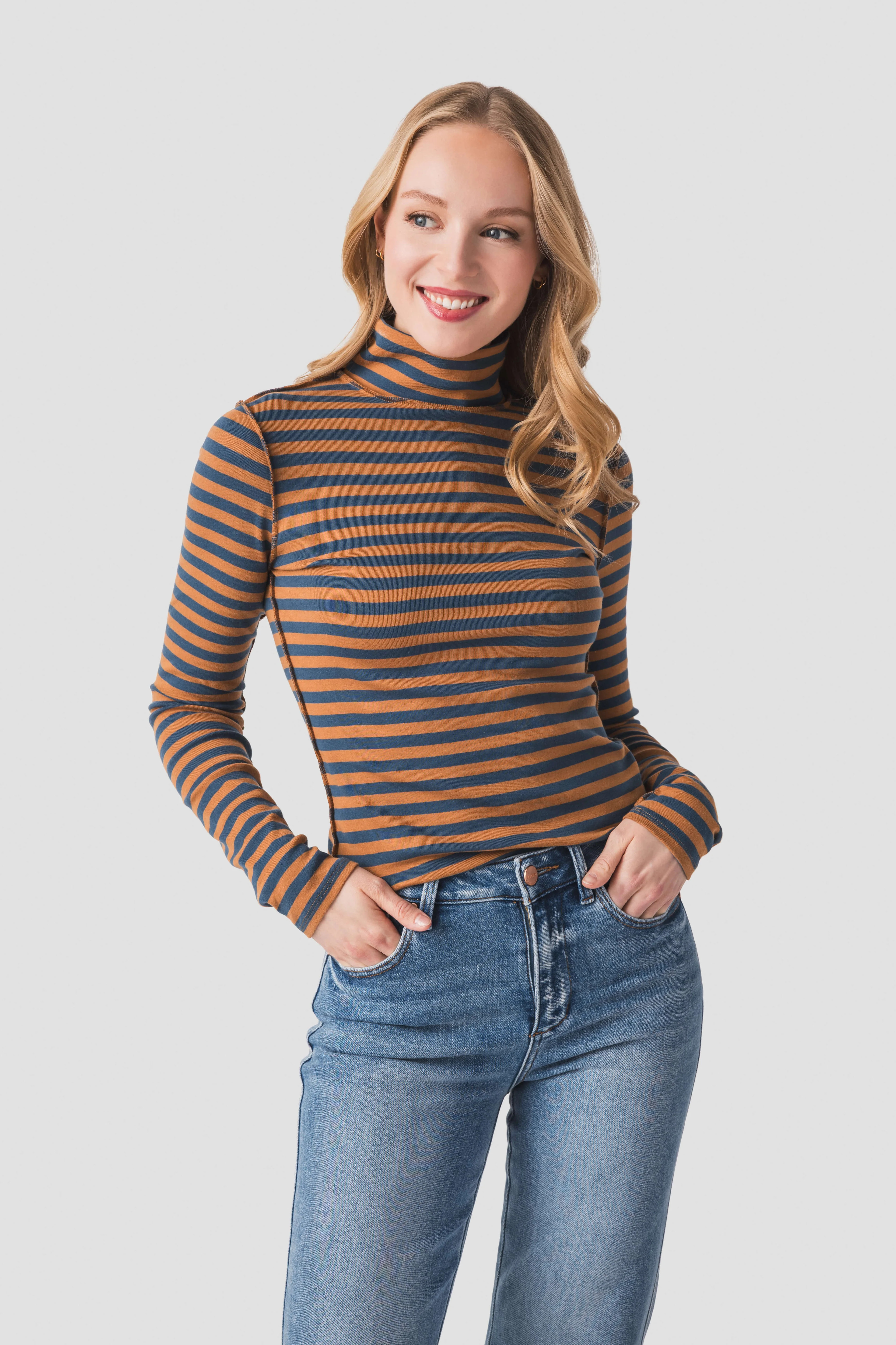 Trend Notes Striped Turtleneck Top | Social Threads