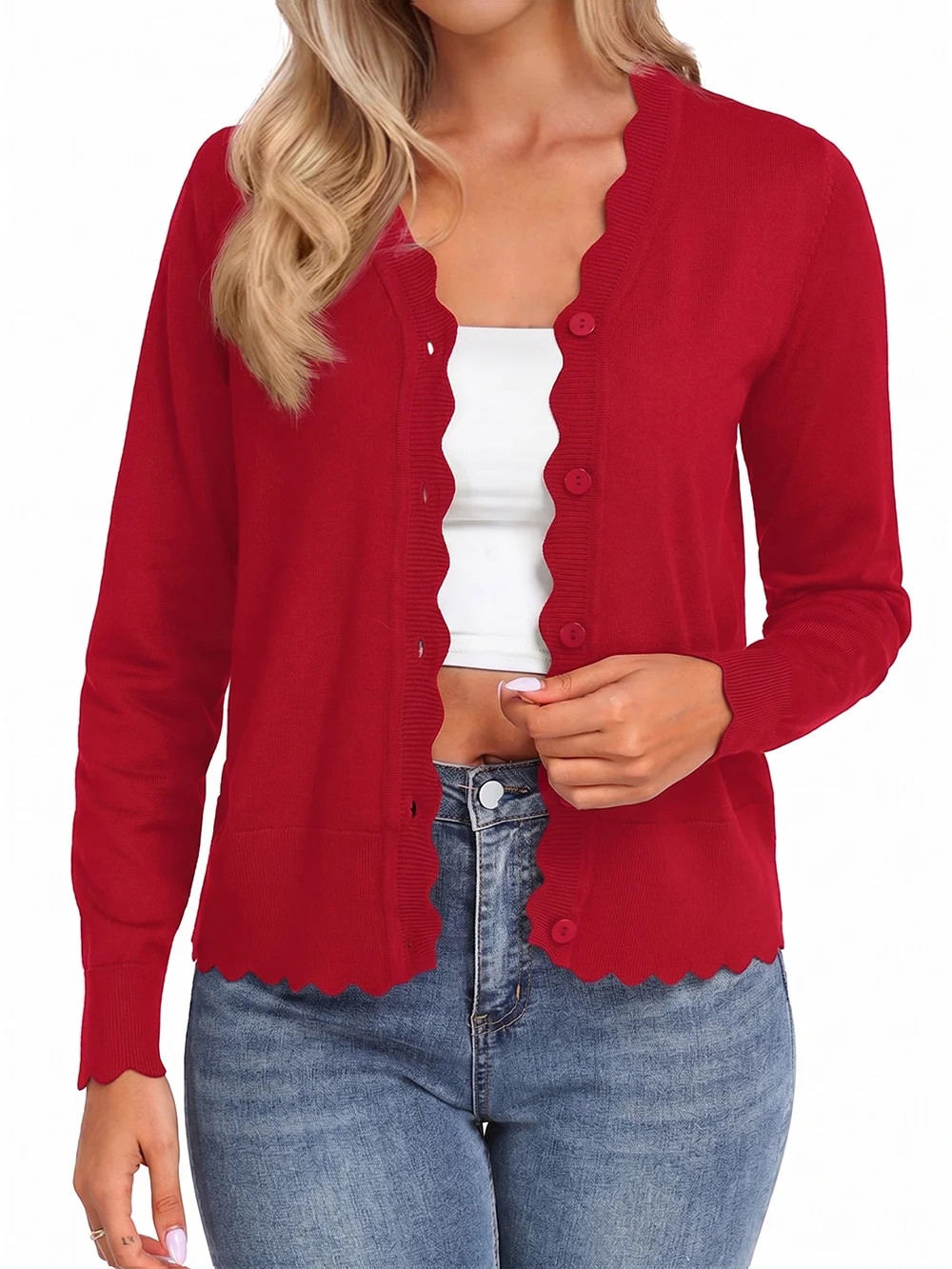 JWD Womens Open Front Cardigan Lightweight Sweater Button Down Long Sleeve Casual Knit Tops Shrug... | Walmart (US)