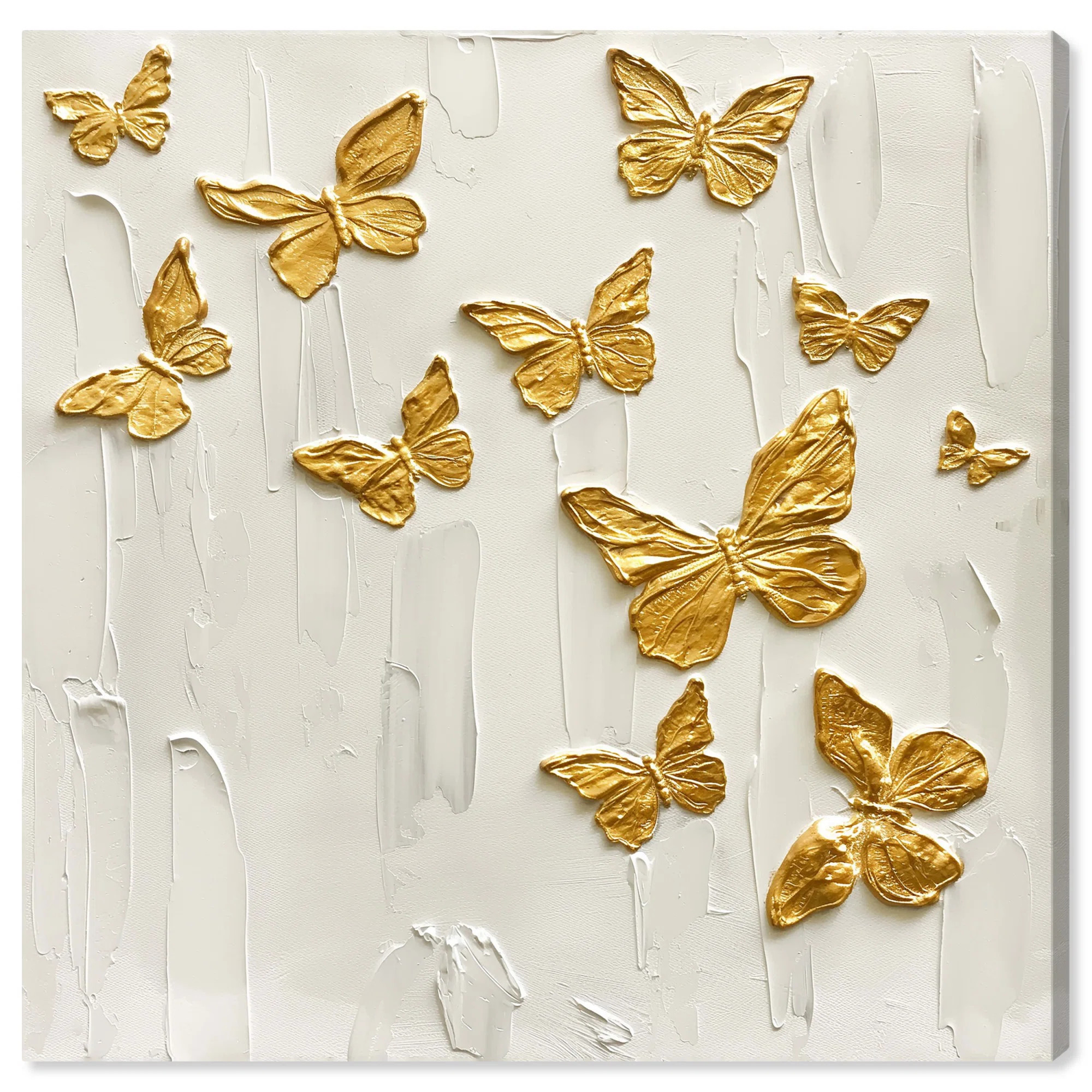 Mariposas A Volar Canvas Elegant White Gold Wall Art by Art Remedy | Wayfair North America