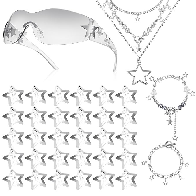 Y2k Accessories Set Included Star Y2k Silver Necklace Grunge Layered Necklace Y2K Sunglasses Star... | Amazon (US)