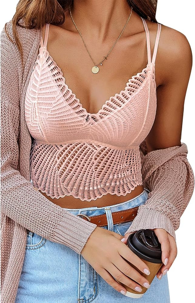 Avidlove Lace Bralette for Women V Neck Camisoles Racerback Adjustable Strap Crop Top | Amazon (US)