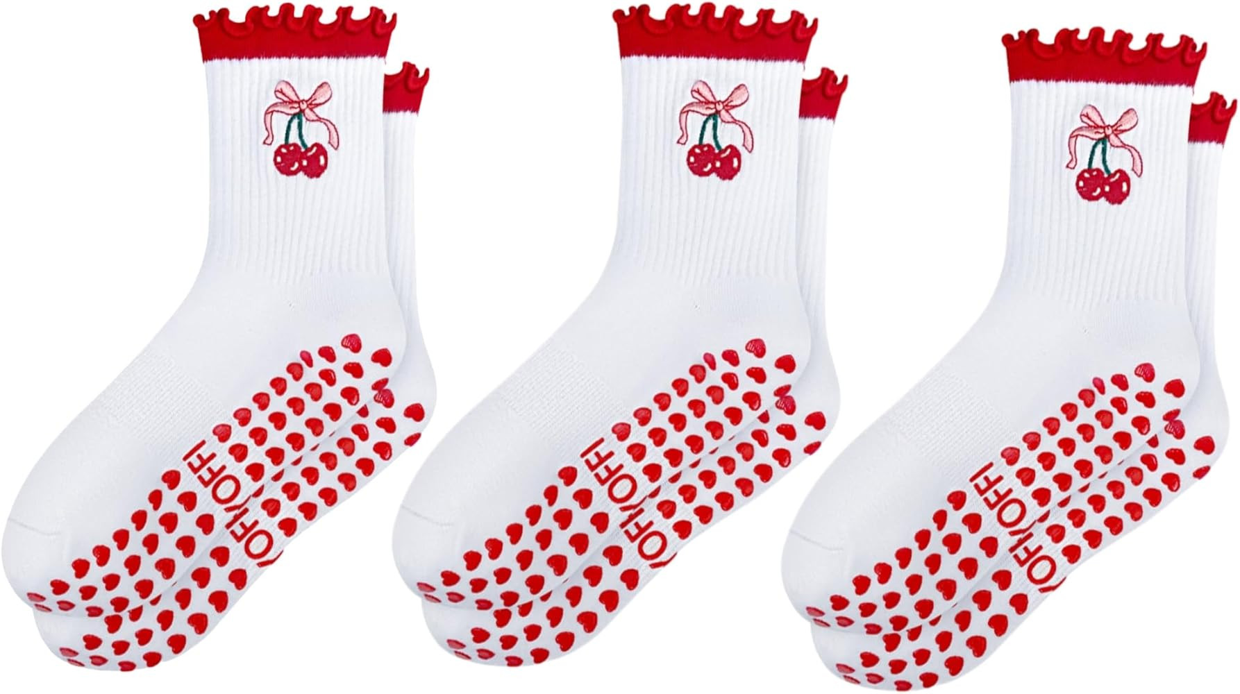 Non Slip Pilates Socks: 3 Pairs Crew Cotton Ruffle Grip Socks for Women | Amazon (US)