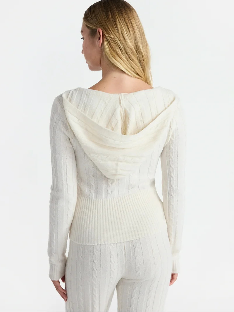 No Boundaries Cable Knit Sweater Hoodie, Lightweight, Women's | Walmart (US)