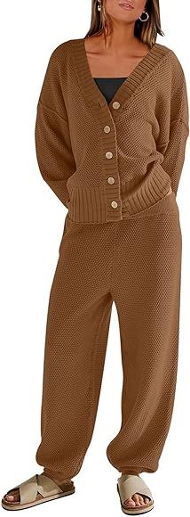 ANRABESS Women 2 Piece Outfits Long Sleeve Cardigan Sweater Sets Casual Lounge Matching Clothes Set | Amazon (US)