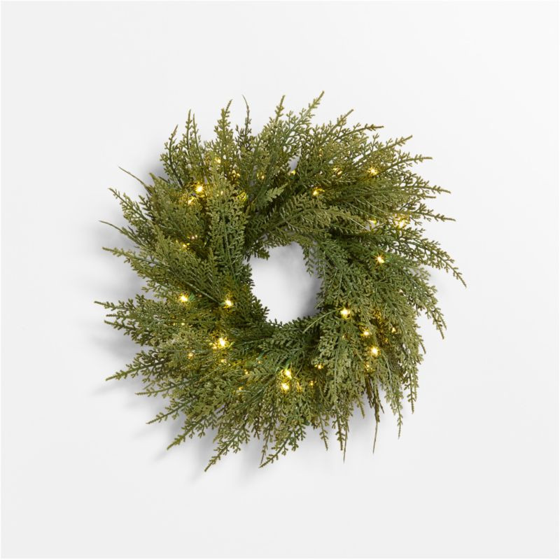 Faux Pre-Lit Hemlock Mini Wreath 14" + Reviews | Crate & Barrel | Crate & Barrel