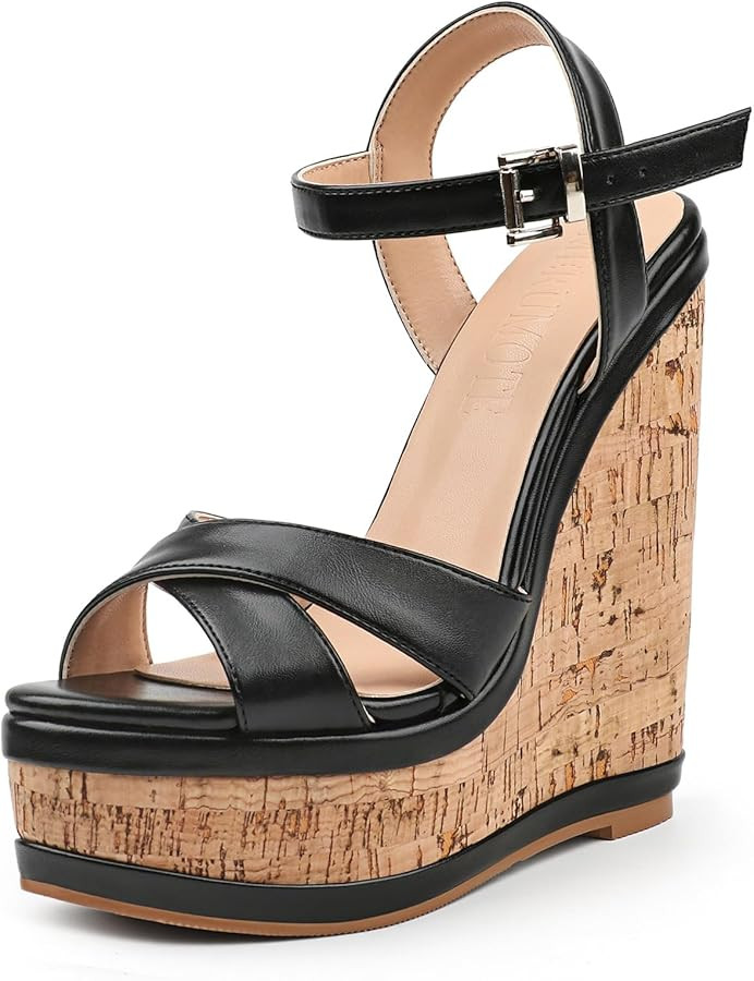 MERUMOTE Women's Fashion Platform Wedge Sandals Heeled Buckle Shoes For Summer | Amazon (US)