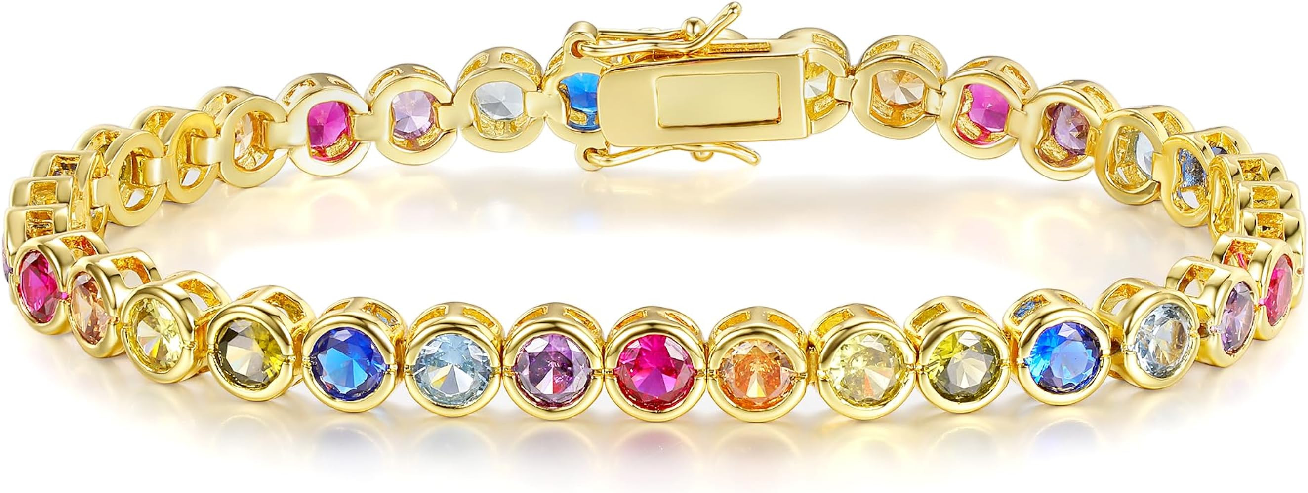 4.0mm Colorful Tennis Link Bracelet, 18K White/Yellow Gold Plated Bezel-Set 4mm Cubic Zirconia Ra... | Amazon (US)