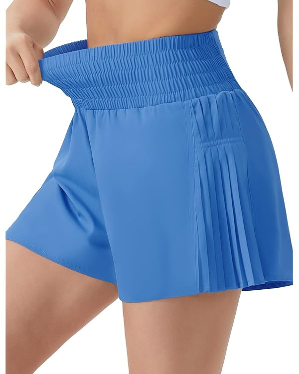 THE GYM PEOPLE Women's High Waist Workout Shorts Side Pleated Athletic Running Shorts with Mesh L... | Amazon (US)