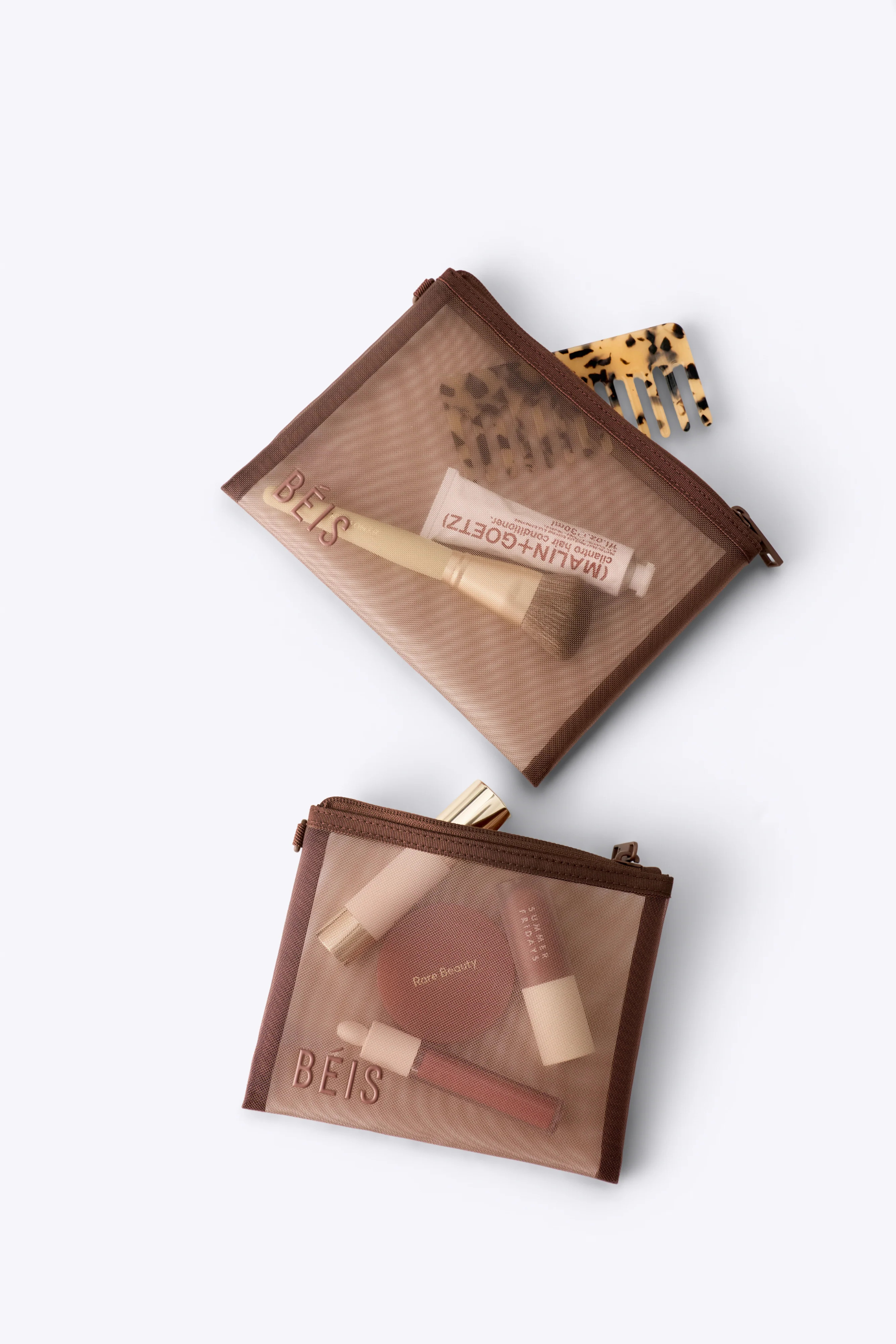 BÉIS 'The Mesh Pouch Duo' in Maple - Mesh Travel Bags With Zippers For Travel | BEIS