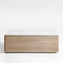 Troupe Marble and Natural Pine Wood 44"" Square Coffee Table | Crate & Barrel