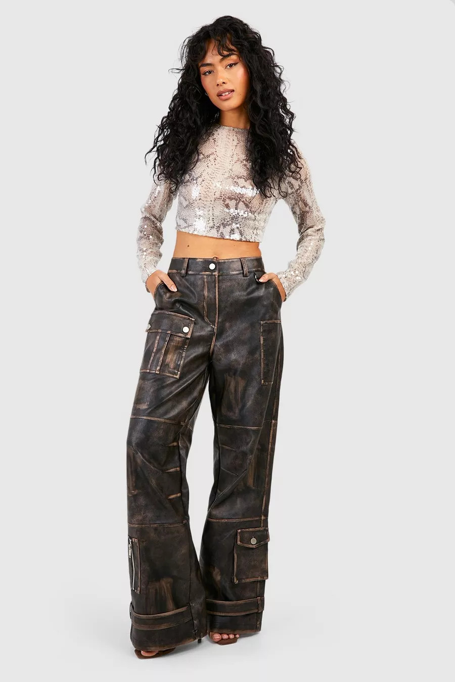 Vintage Faux Leather Cargo Trosuers | boohoo (US & Canada)