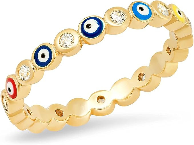 Evil Eye Ring for Women Blue Eye Ring Gold Planted Colorful Eye Ring Ojo Rings for Men Women | Amazon (US)