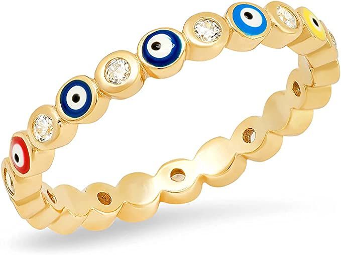 Evil Eye Ring for Women Blue Eye Ring Gold Planted Colorful Eye Ring Ojo Rings for Men Women | Amazon (US)