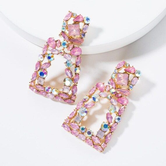 Colorful Crystal Dangles | Rhinestone Earrings | Multicolor Crystal Earrings | Rainbow Dangle Ear... | Etsy (US)
