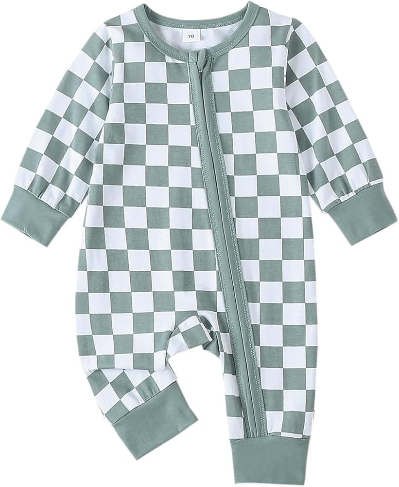 Karuedoo Newborn Baby Boy Girl Clothes Checkered Long Sleeve Zipper Romper Jumpsuit One Piece Bod... | Amazon (US)