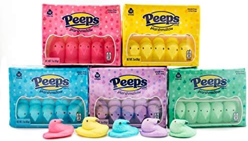 Marshmallow Peep Chicks Easter Colors - 5 Packs of 10 - Yellow, Lavender, Pink, Green, and Blue C... | Amazon (US)
