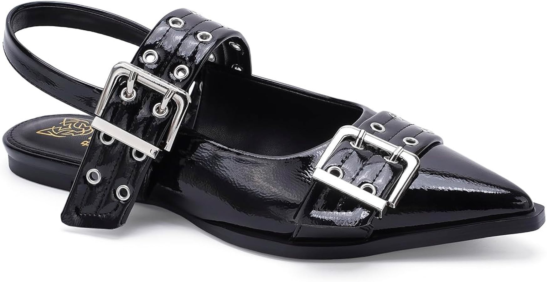 Beast Fashion Women's Slingback Flats Studded Buckle Straps Flats Slip-On Slides Pointed Toe Flat... | Amazon (US)