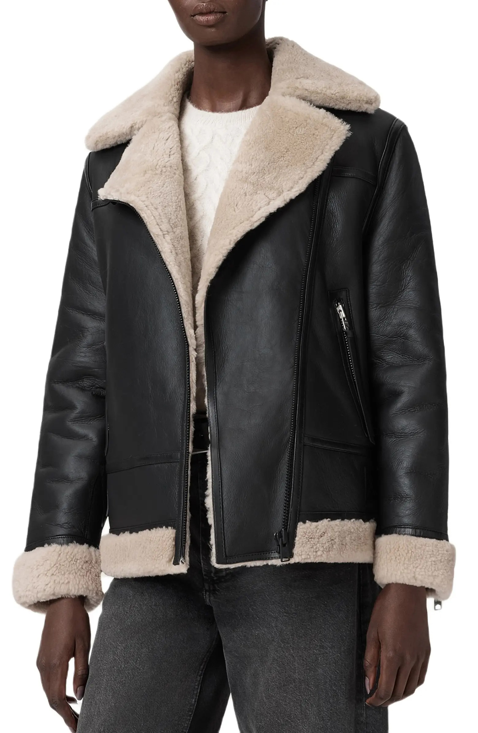 Sola Oversize Genuine Shearling Biker Jacket | Nordstrom