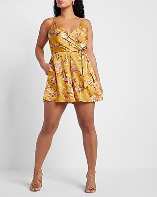 Conscious Edit Floral Print Satin Tie Waist Romper | Express