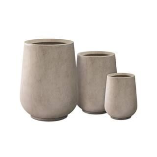 26.5", 20" and 13.1"H Round Weathered Concrete Tall Planters, Set of 3 Outdoor Indoor Large w/ Dr... | The Home Depot