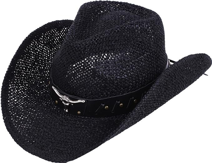 Verabella Men/Women's Classic Western Cowboy Straw Hat w/Leather Band | Amazon (US)