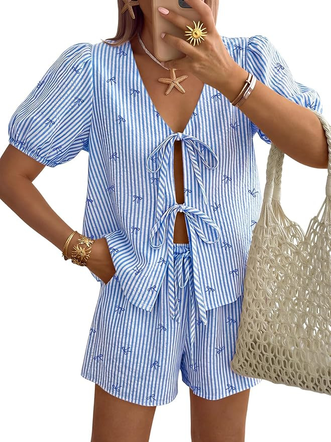 Trendy Queen Short Sets Women 2 Piece Summer Vacation Beach Outfits Going Out Matching Clothes Cu... | Amazon (US)