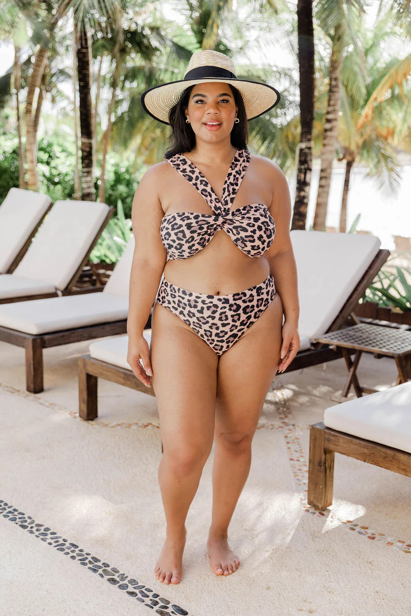 Sea Mist Brown Animal Print Mid Rise Bikini Bottoms | The Pink Lily Boutique