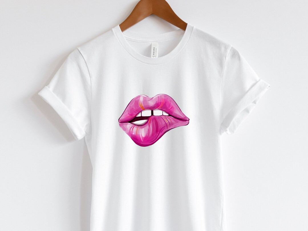 Biting Lip Tshirt, Pink Lips Tshirt, Women's Graphic Tee | Etsy (US)
