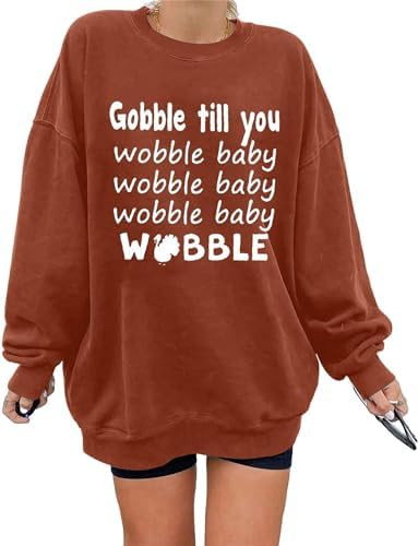 MOUSYA Thanksgiving Sweatshirt Women Gobble Till You Wobble Baby Shirt Funny Turkey Shirts Fall L... | Amazon (US)