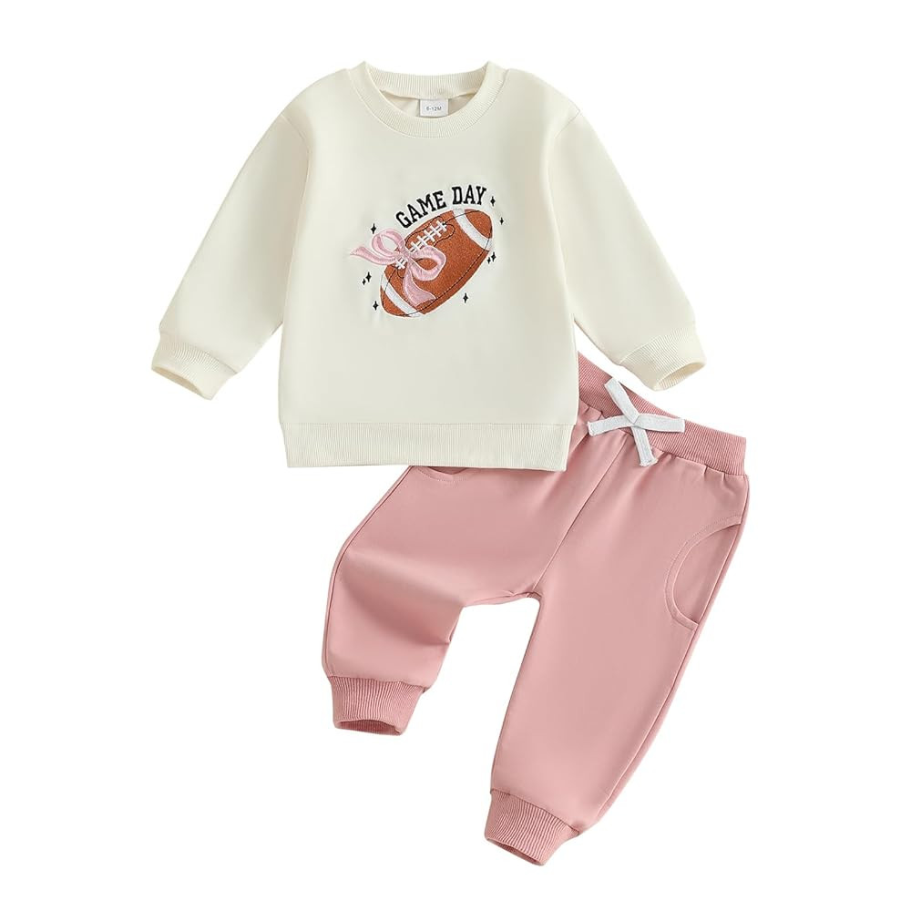 Toddler Baby Girl Fall Clothes Football Outfit Long Sleeve Sweatshirt Pullover Tops Jogger Pant S... | Amazon (US)