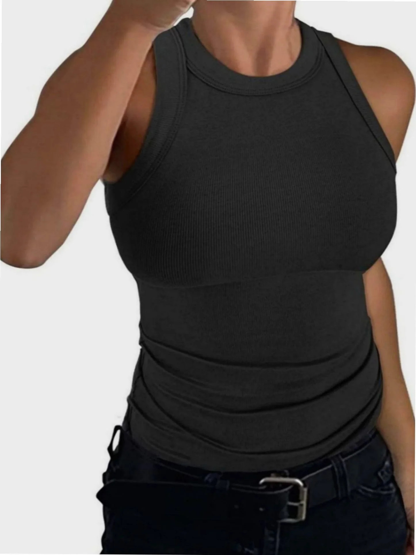 Women’s Basic Crew High Neck Sleeveless Casual Tank Top Ribbed Soft Tank Top | Walmart (US)
