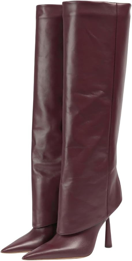 Vertundy Women's Fold Over Boots - Pointed Toe Stiletto Heel Slip On Knee High Boot Fashion Sexy ... | Amazon (US)