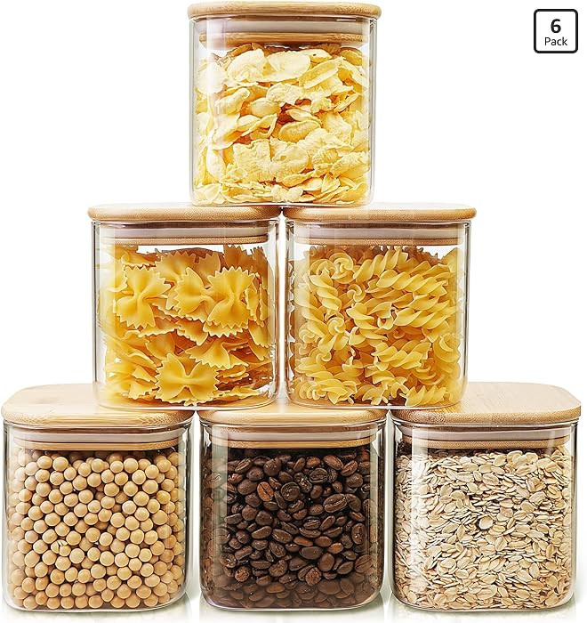HomArtist Square Glass Jars with Bamboo Lids 27 FL OZ [Set of 6], Glass Canisters with Airtight L... | Amazon (US)