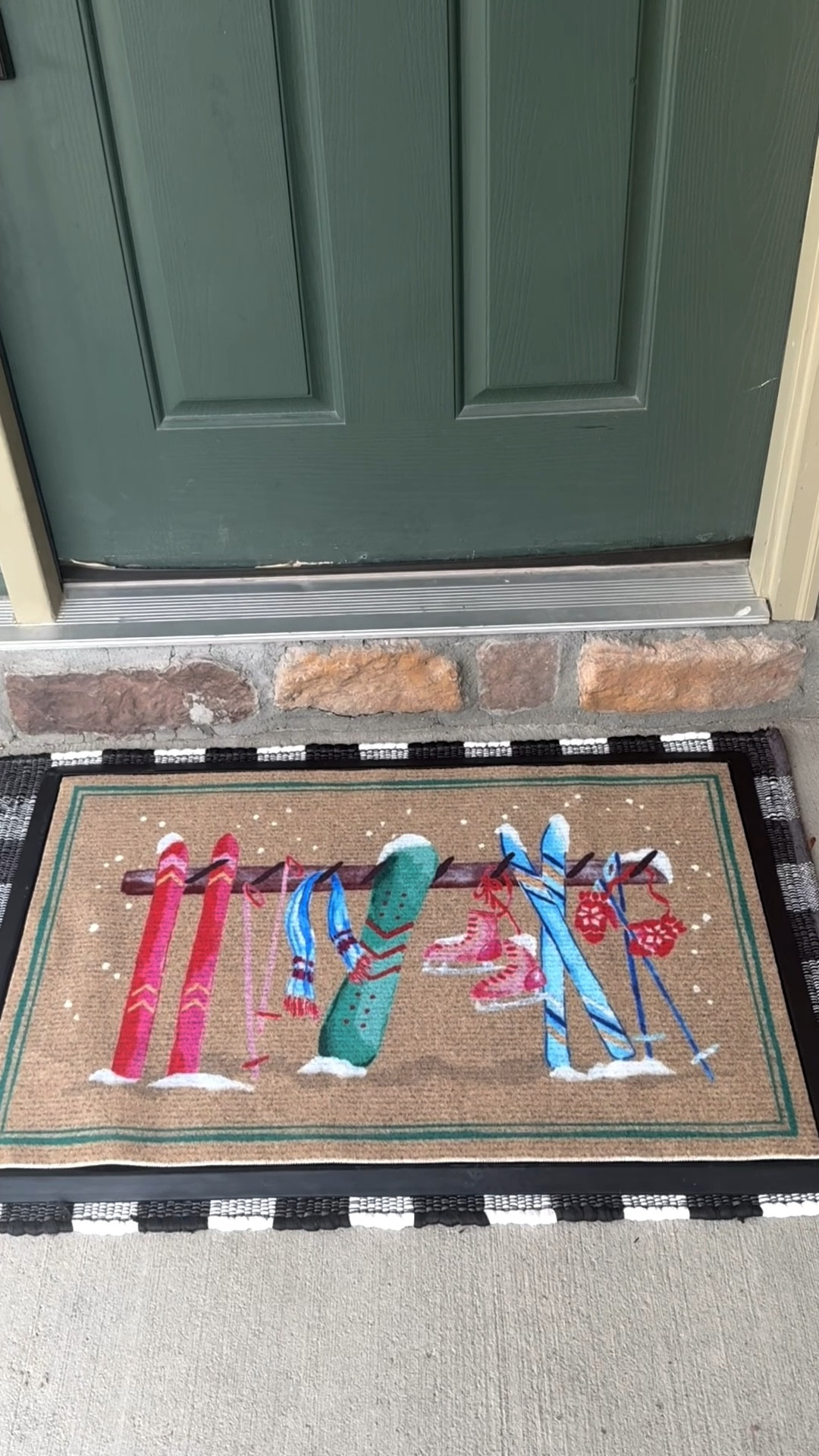 Winter curb appeal, but make it cozy ❄️⛷️
This front door mat understood the assignment—snow gear chic, après-ski vibes, and zero cold toes allowed. If your entryway isn’t dressed for winter yet… consider this your sign. 🏔️✨ 

#LTKHoliday #LTKHome