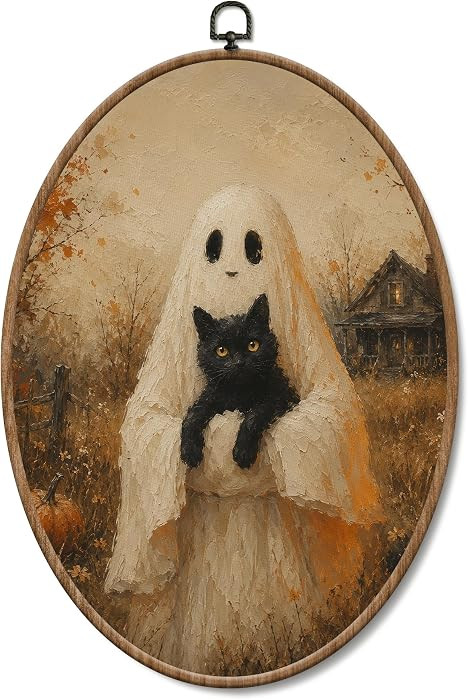 Yorhifa Fall Halloween Ghost Hugs Black Cat Framed Wall Art 8.5x11.5in | Amazon (US)
