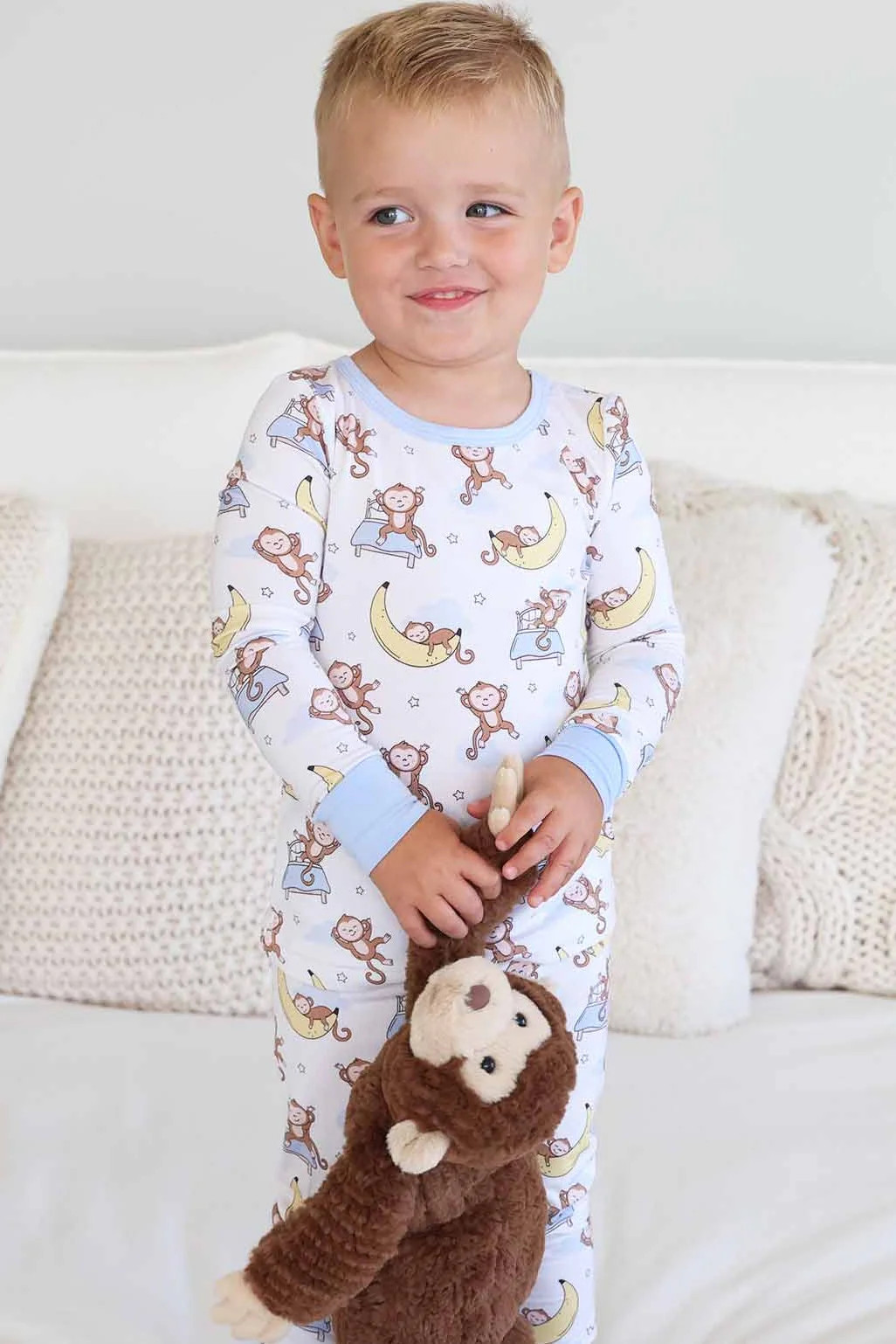 Monkey See, Monkey Snooze Two Piece Pajama Set | Caden Lane
