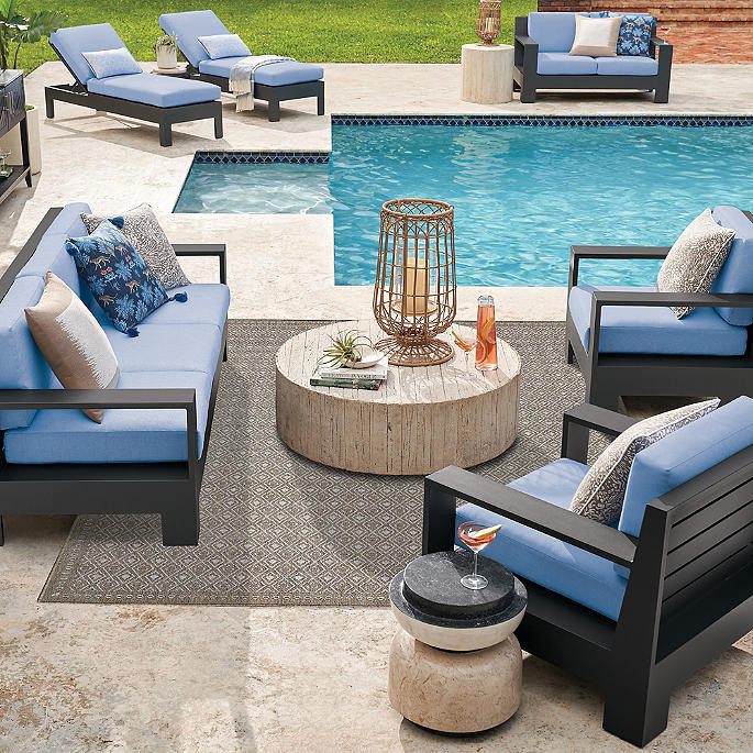 St. Kitts Chaise Lounge with Cushions in Matte Black Aluminum | Frontgate | Frontgate