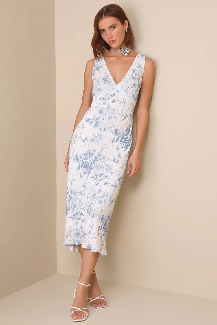 Picture-Perfect Days White Floral Lace V-Neck Midi Dress | Lulus