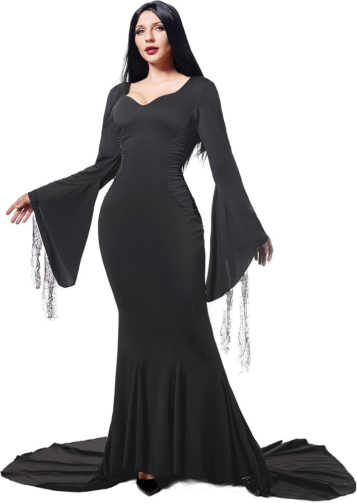 Funna Black Costume Women Dress Halloween Family Cosplay Gothic Witch Maxi Long Dresses Floor Len... | Amazon (US)
