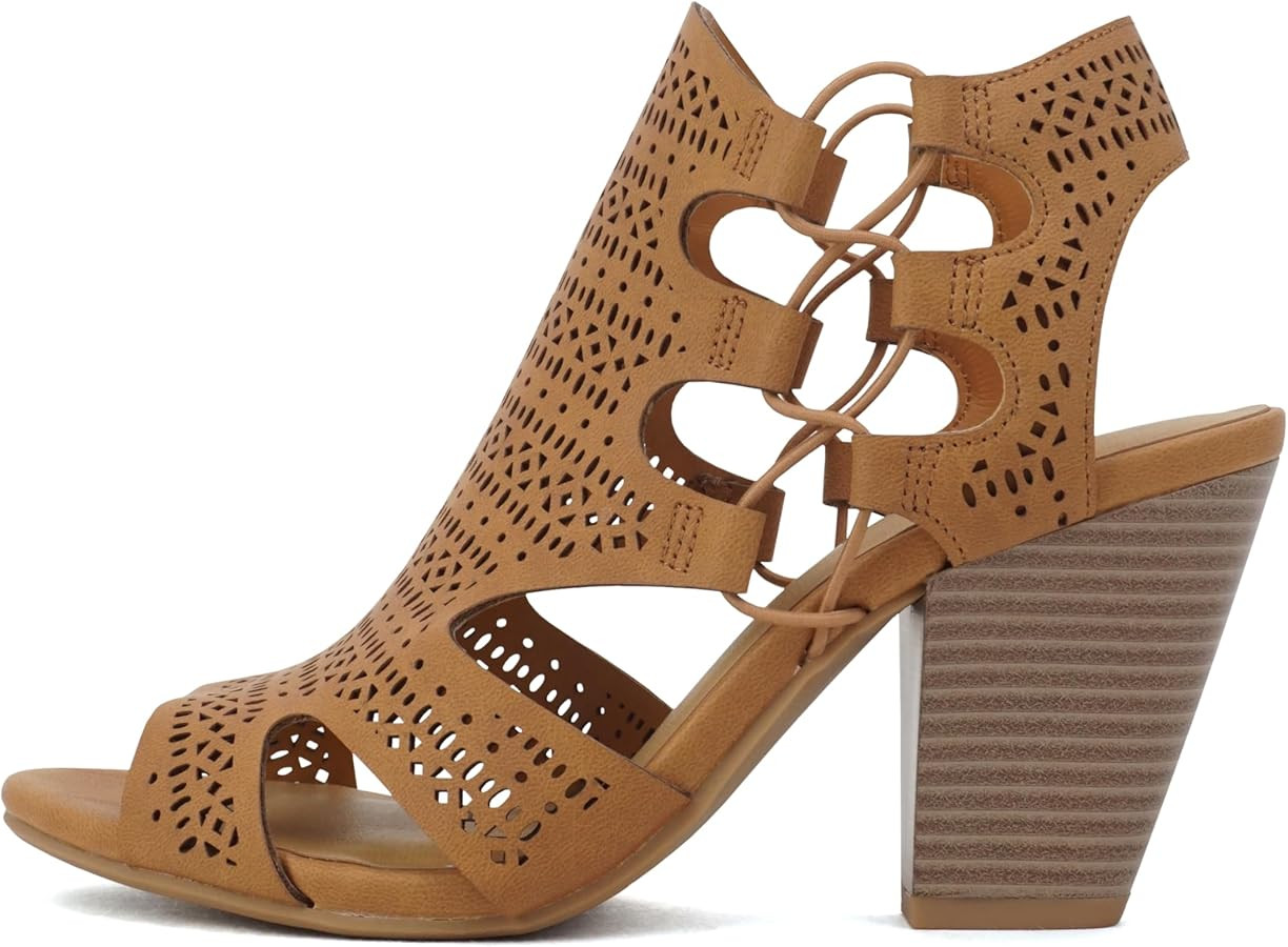 Soda Zuka ~ Women Open Toe Laser Cut High Heel Sandal with Adjustable Ankle Strap | Amazon (US)