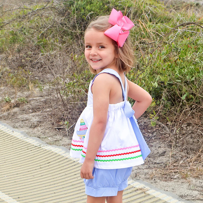 Piñata Cactus & Sombrero Applique Blue Gingham Stella Short Set | Classic Whimsy