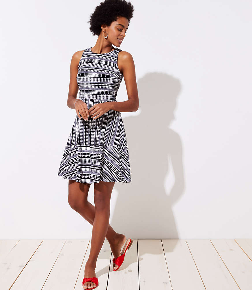 Geo Textured Flare Dress | LOFT