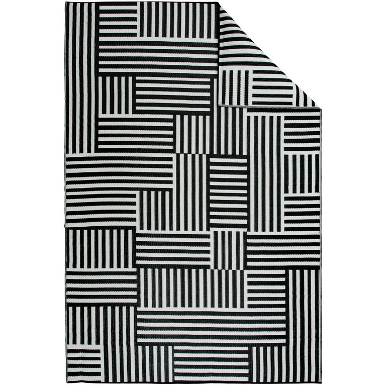 Mainstays New Block Black and White Stripe Plastic Outdoor Rug, 7'x10' | Walmart (US)
