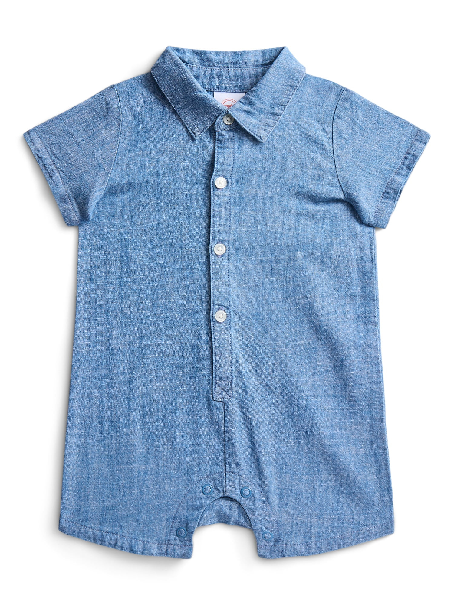 Wonder Nation Baby Boys Cotton Denim Shortie Romper with Short Sleeves, Sizes 0/3M-24M | Walmart (US)