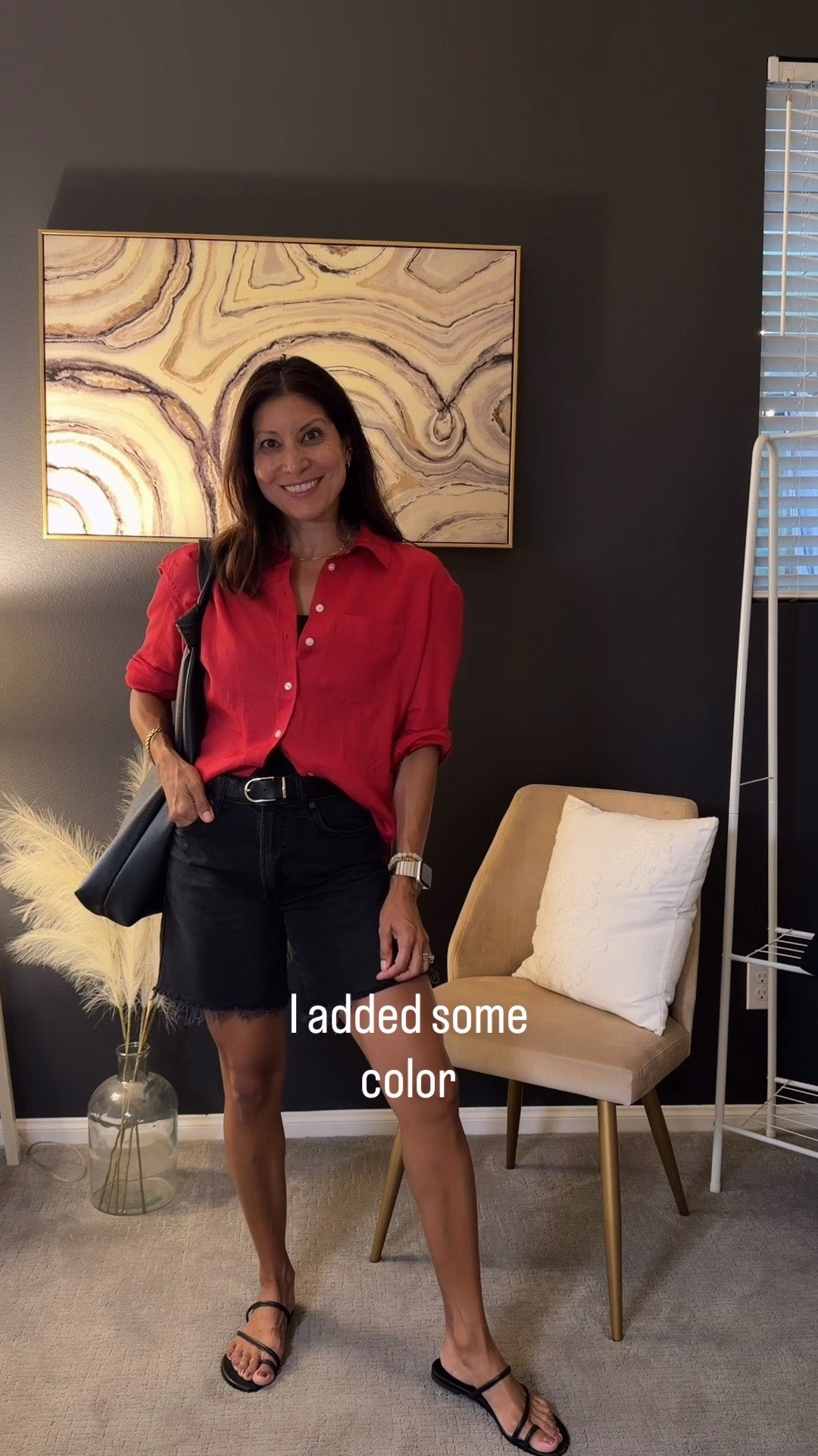 With a wardrobe of mostly black and white, add in red sometimes.

Shorts & shirt at Gap 
Size 25 and xs oversized top 

Outfit inspiration over 50

#LTKOver40 #LTKPetite #LTKootd