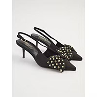 Black Studded Bow Sling Back Gold Studded Heels | George at ASDA