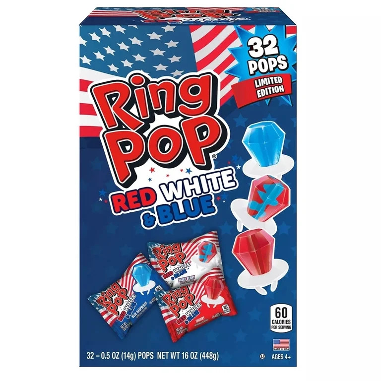 Ring Pop Limited Edition Red White and Blue Lollipop Variety Pack (32 Count) | Walmart (US)